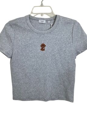 Aritzia Sunday Best BestHug Little Ribbed Icon T-Shirt Grey Brown Dog Medium